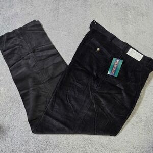 Izod Club Mens 36 Corduroy Pants Black Pleated Wide Wale Vintage NWT 26211